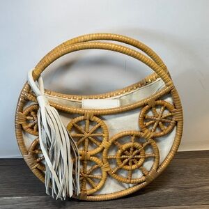Inge Round Woven Rattan Handbag with Tassel